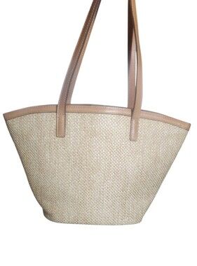 Patricia Nash Neutral Straw Tote Bag with Tan Trim